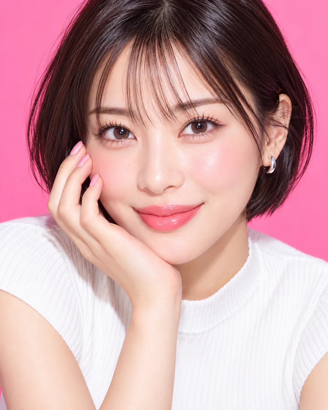 ピンク背景のポップなファッション誌風AIイメージ